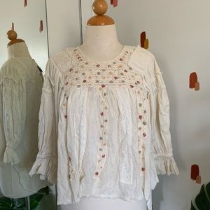 Gorgeous Floral Embroidered Bohemian-Inspired Flowy Free People Top